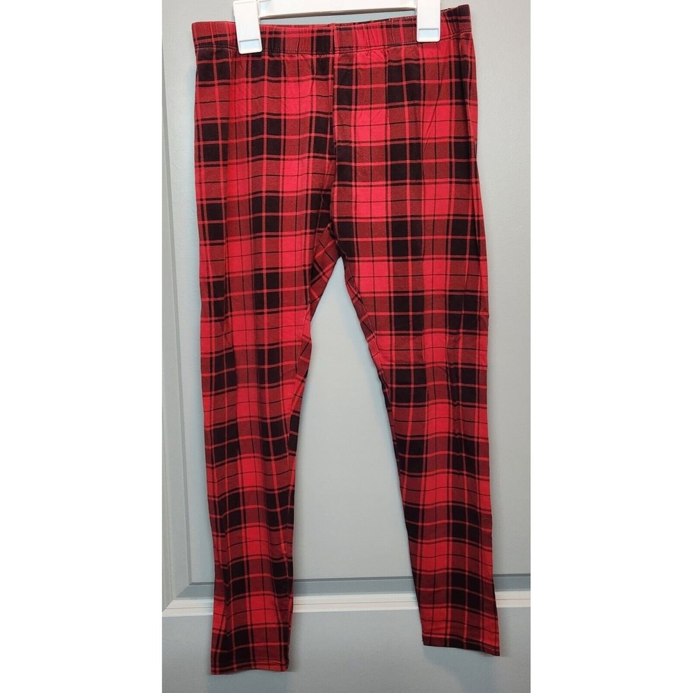 No Boundaries Women Size Large Plaid Christmas Holiday Leggings Check Red Black